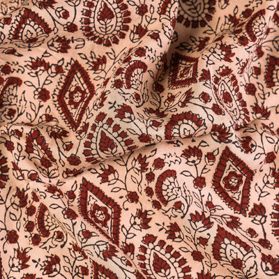 Beige - Handspun Handwoven Mulberry Silk Cotton Bagh Print Fabric