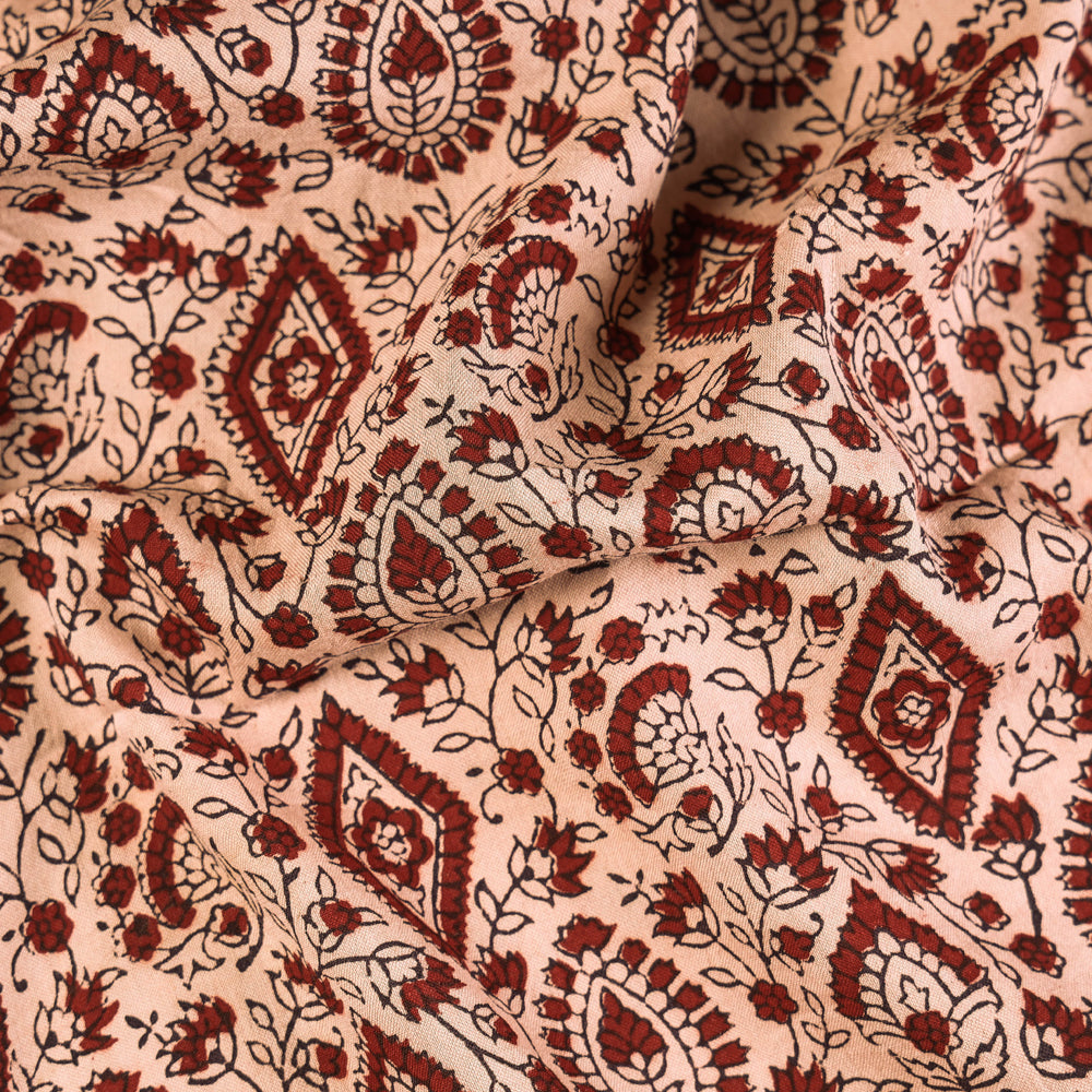 Beige - Handspun Handwoven Mulberry Silk Cotton Bagh Print Fabric