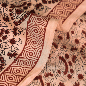 Beige - Handspun Handwoven Mulberry Silk Cotton Bagh Print Fabric