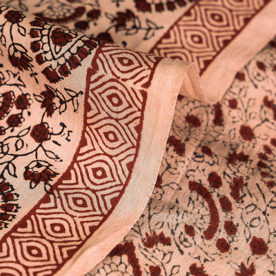 Beige - Handspun Handwoven Mulberry Silk Cotton Bagh Print Fabric