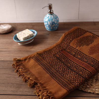Brown - Bagh Hand Block Printed Handloom Cotton Towel
