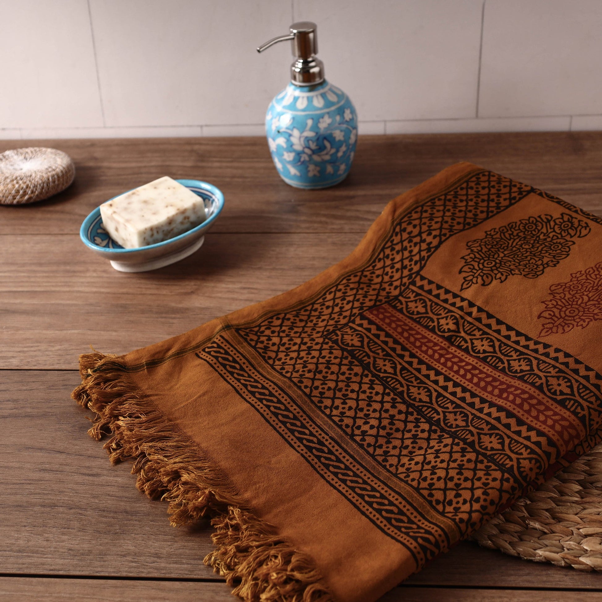 Brown - Bagh Hand Block Printed Handloom Cotton Towel