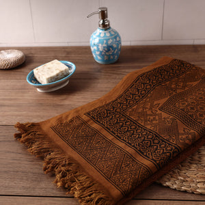 Brown - Bagh Hand Block Printed Handloom Cotton Towel