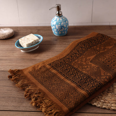 Brown - Bagh Hand Block Printed Handloom Cotton Towel