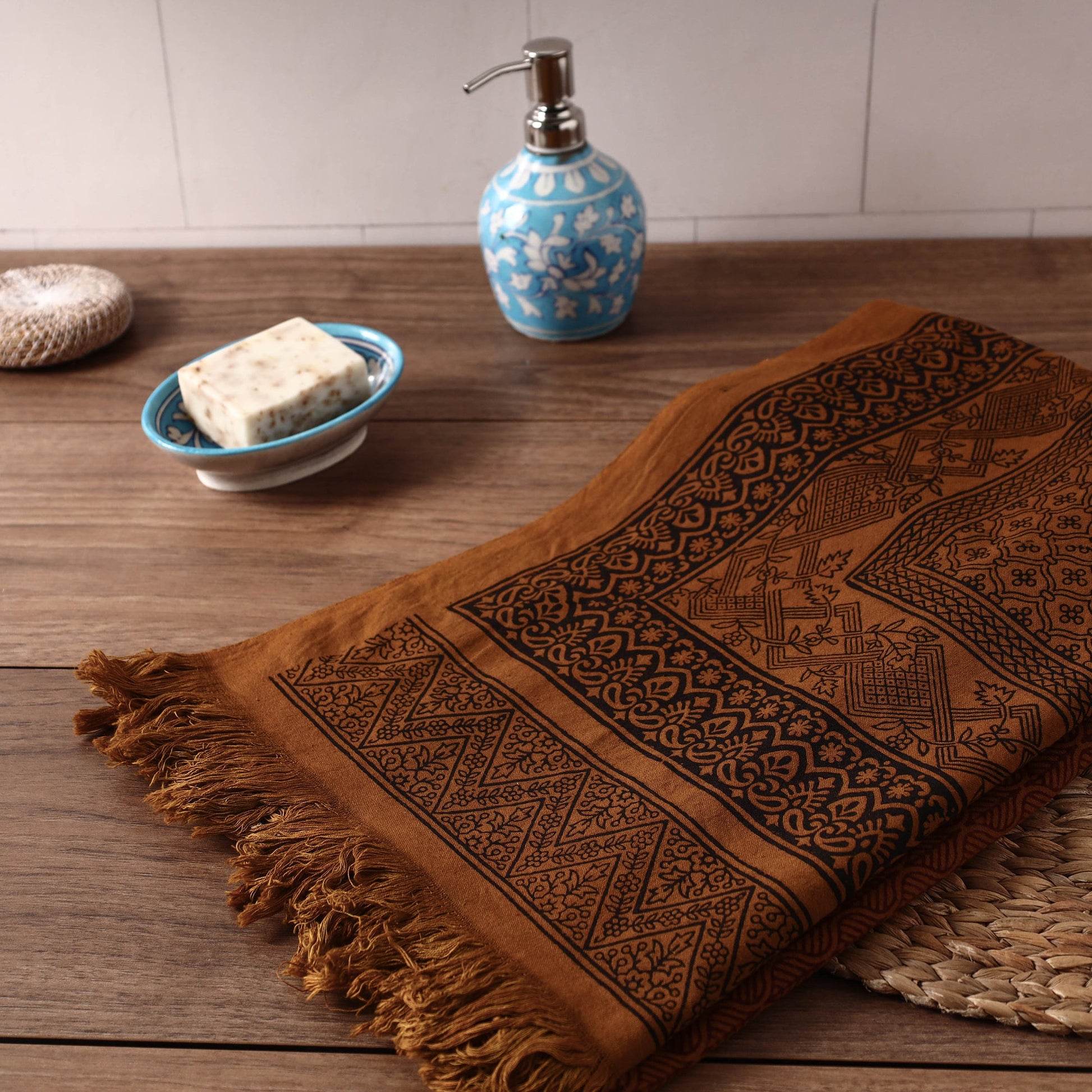 Brown - Bagh Hand Block Printed Handloom Cotton Towel