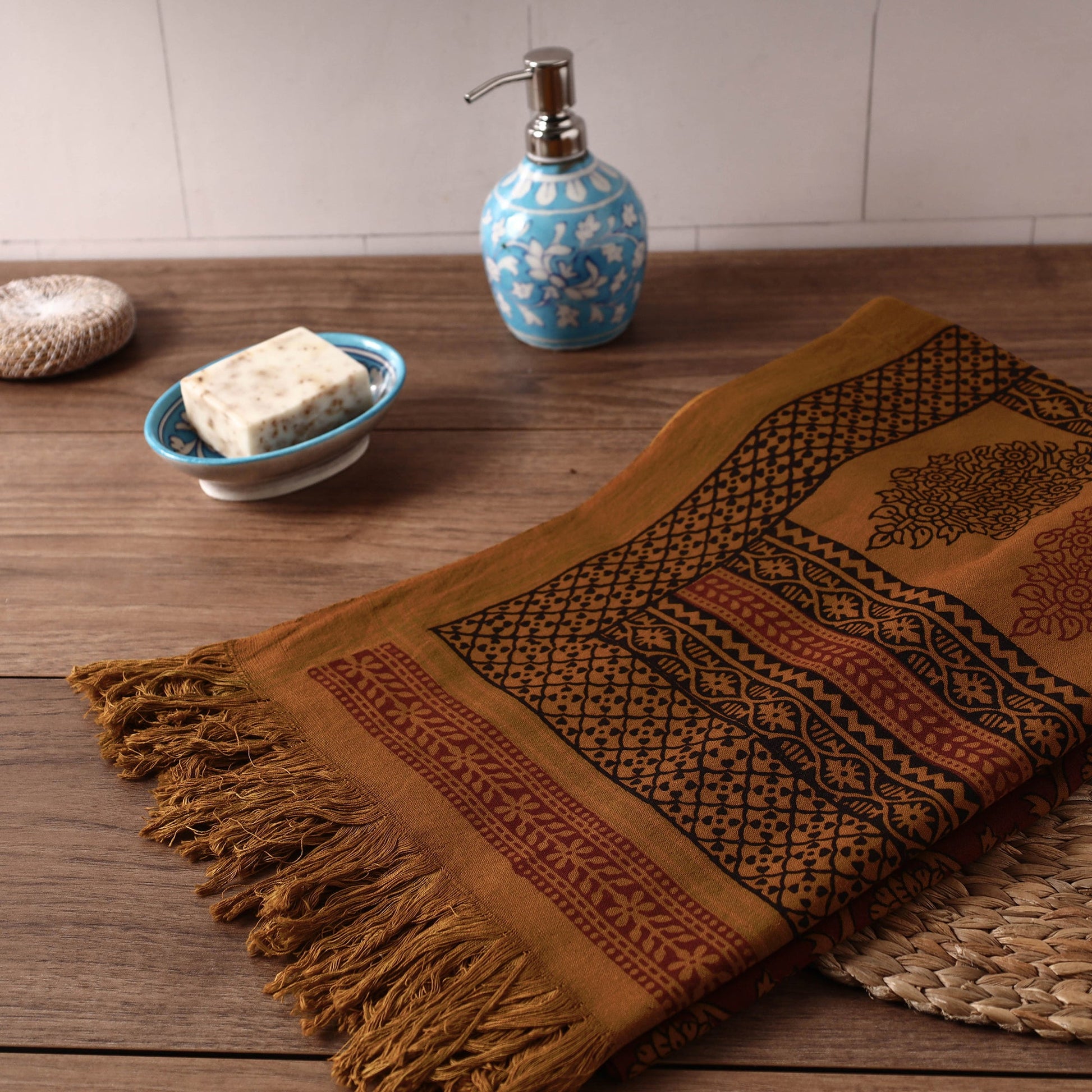 Brown - Bagh Hand Block Printed Handloom Cotton Towel