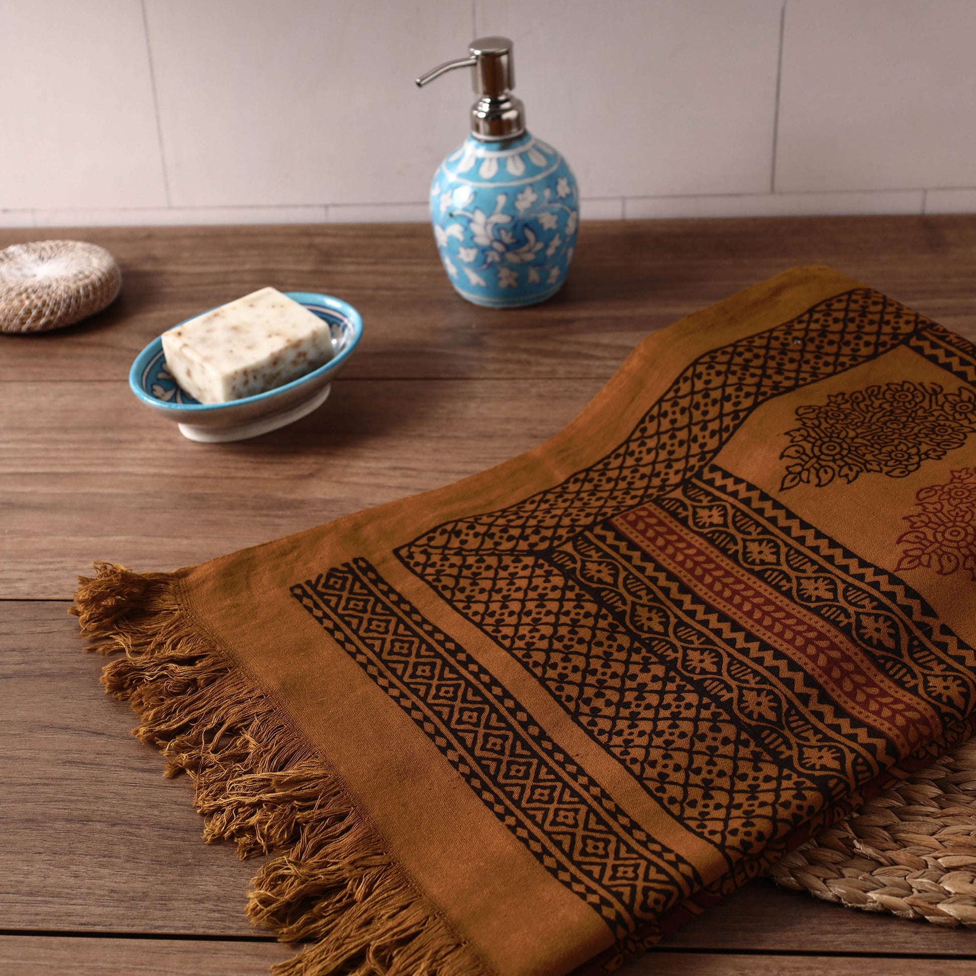 Brown - Bagh Hand Block Printed Handloom Cotton Towel