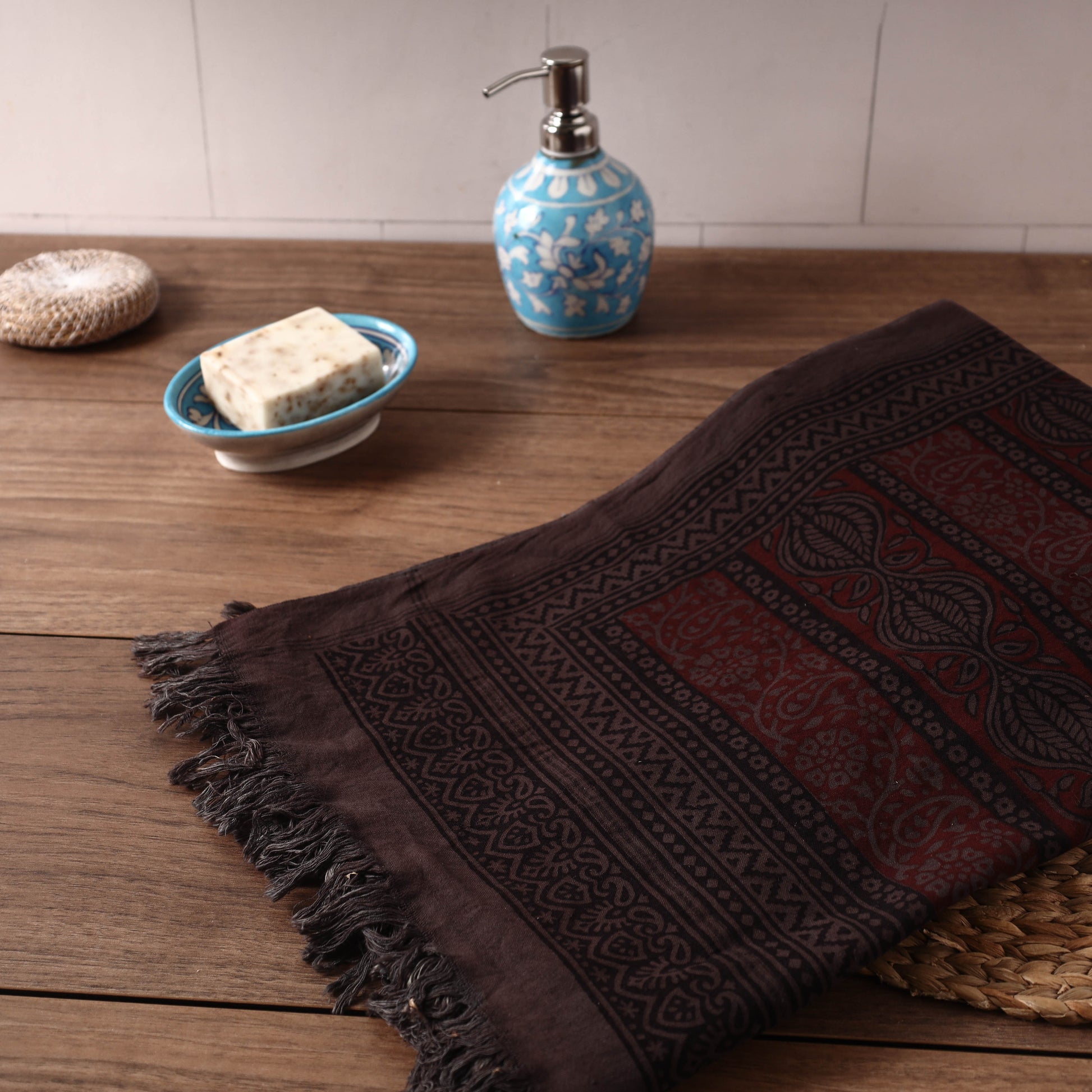 Brown - Bagh Hand Block Printed Handloom Cotton Towel