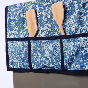 Blue - Bindaas Block Printing Handmade Cotton Fridge Top Cover with Multiple Pockets