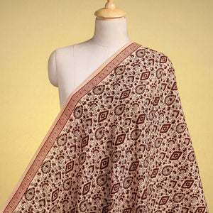 Beige - Handspun Handwoven Mulberry Silk Cotton Bagh Print Fabric