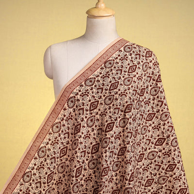 Beige - Handspun Handwoven Mulberry Silk Cotton Bagh Print Fabric