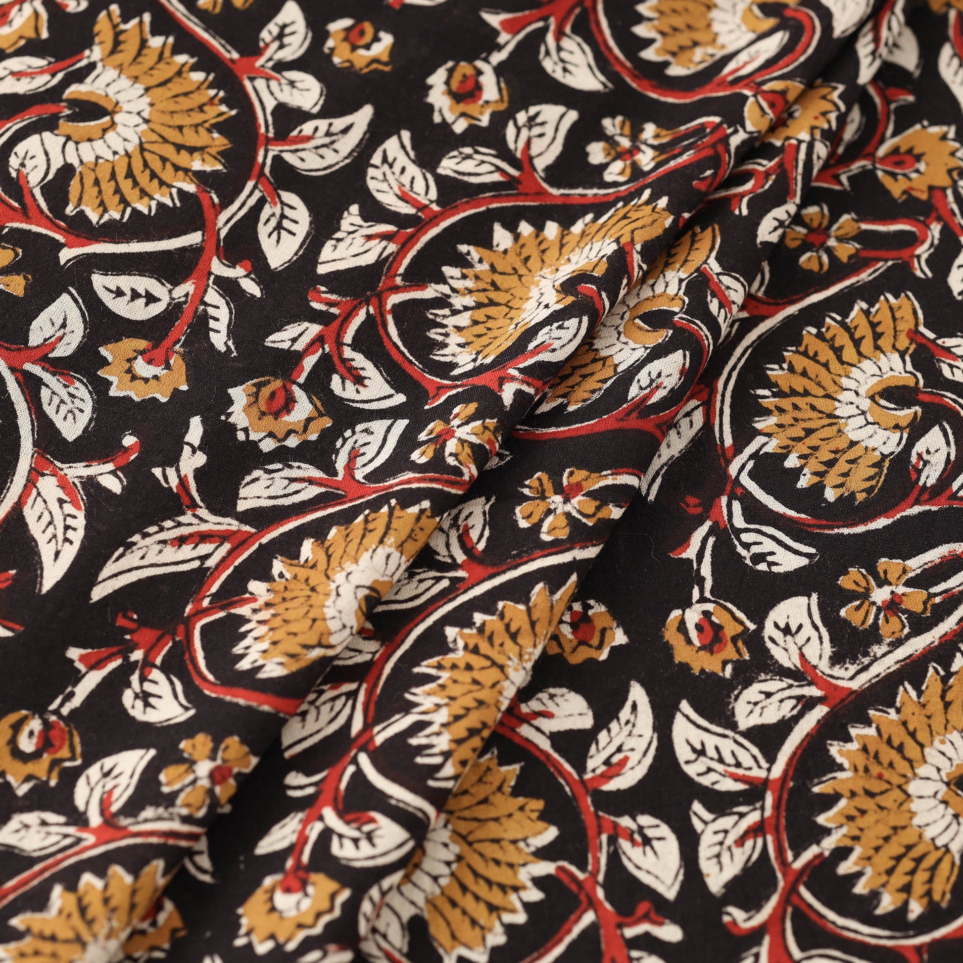 Black - Dabu Bagru Block Print Cotton Fabric