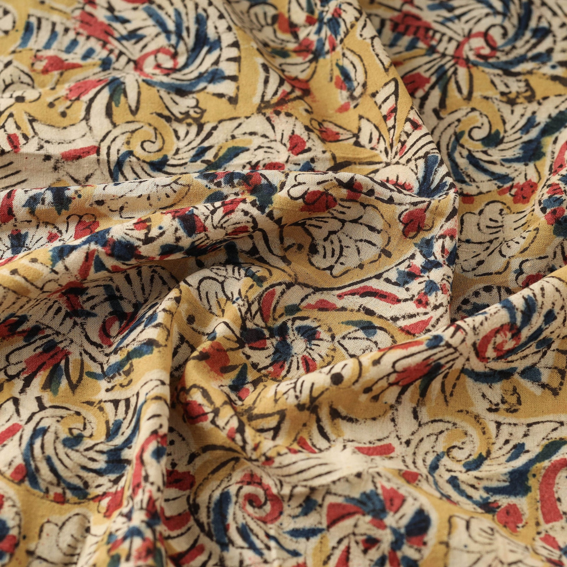Beige - Kalamkari Hand Block Printed Cotton Fabric