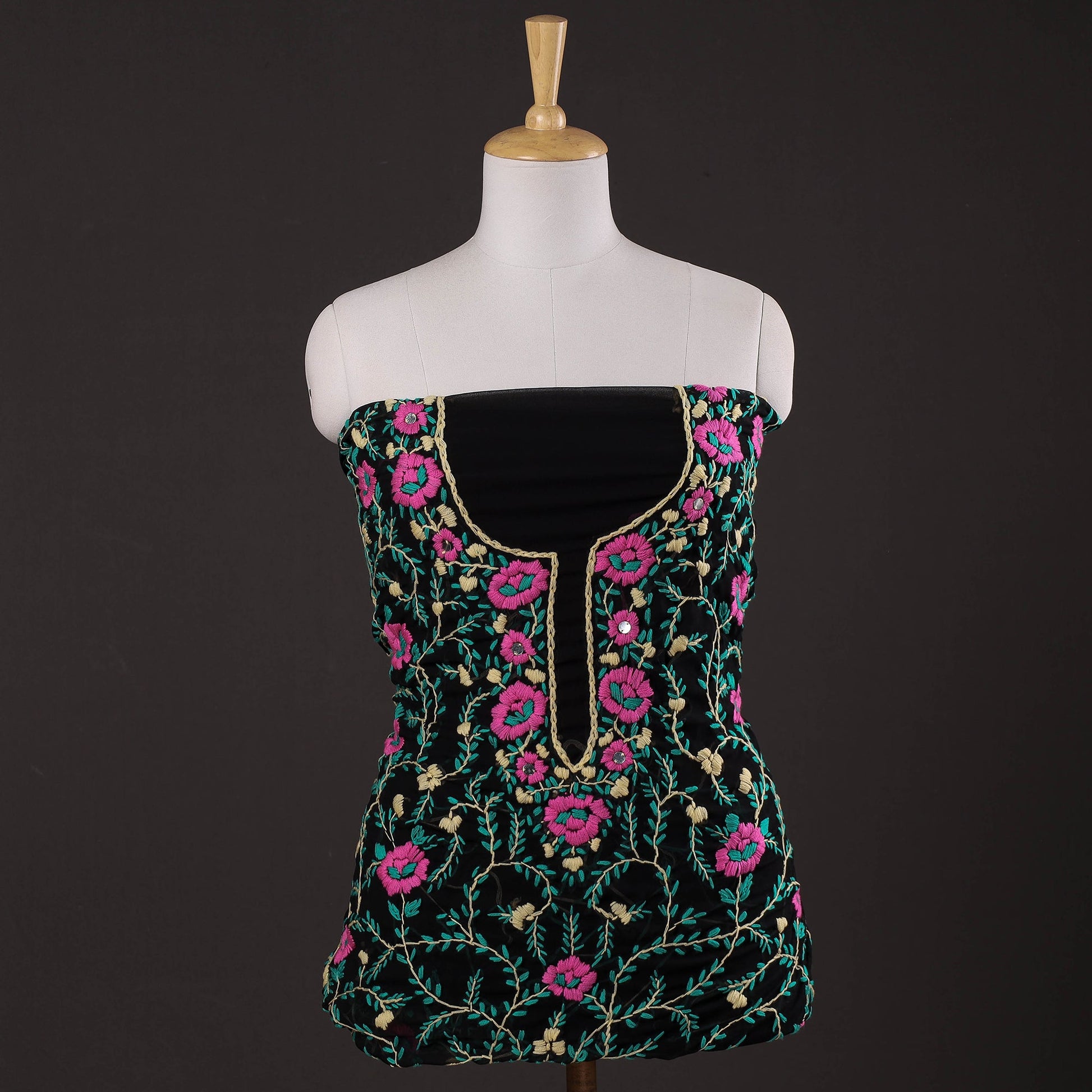 Black - 3pc Phulkari Embroidery Georgette Suit Material Set