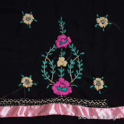 Black - 3pc Phulkari Embroidery Georgette Suit Material Set