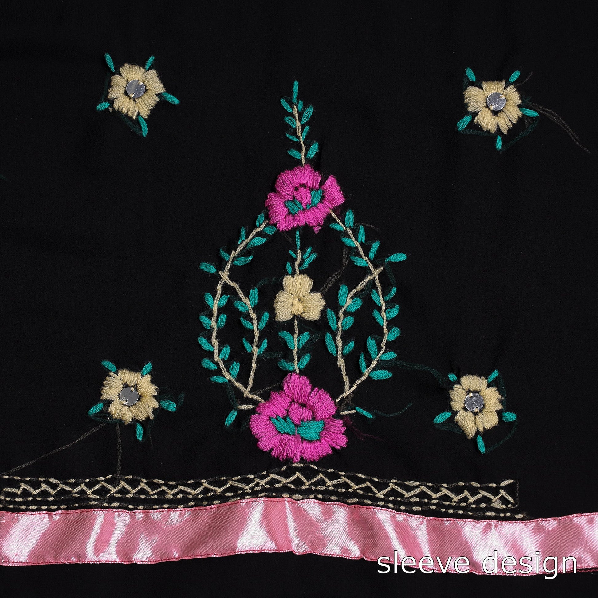 Black - 3pc Phulkari Embroidery Georgette Suit Material Set