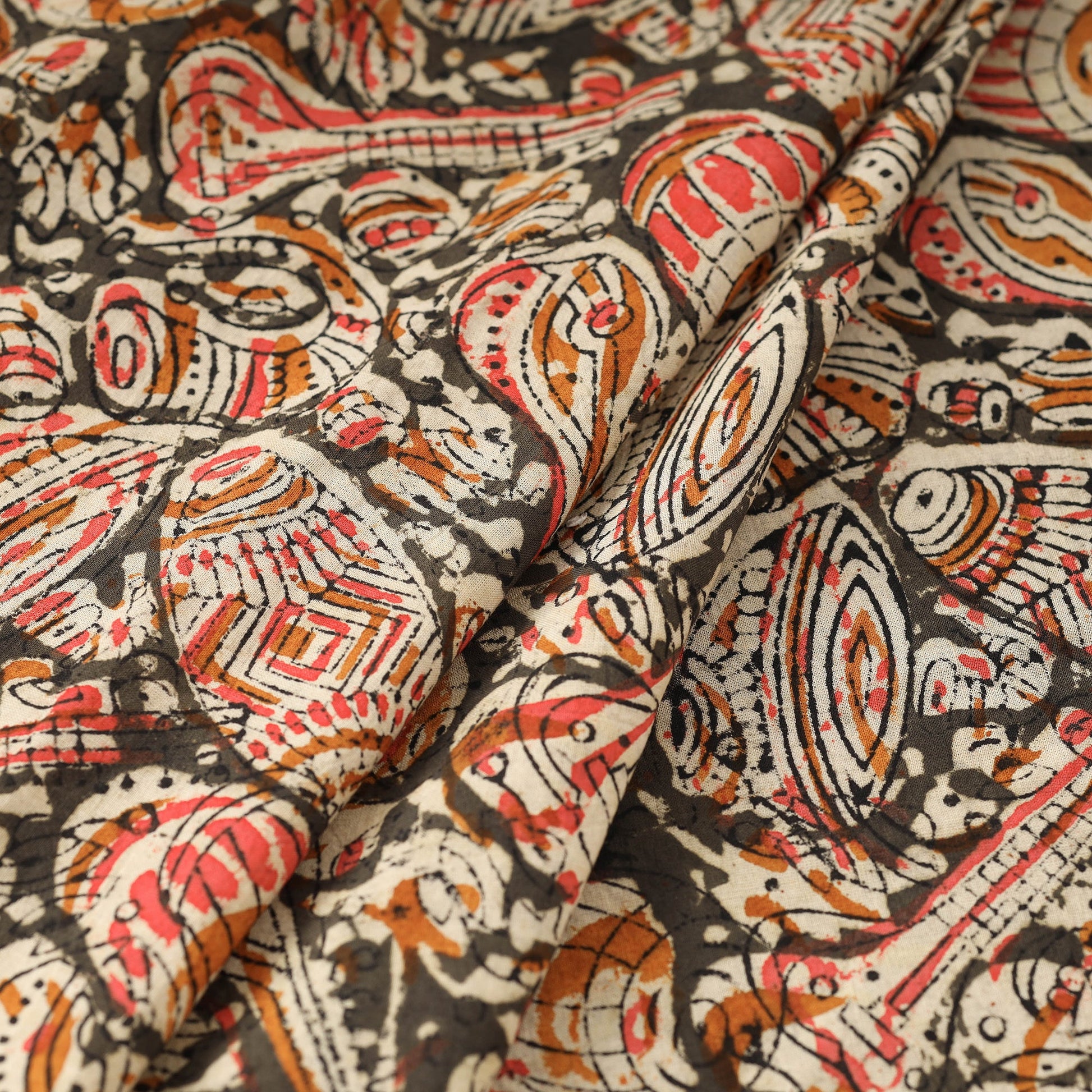 Beige - Kalamkari Hand Block Printed Cotton Fabric