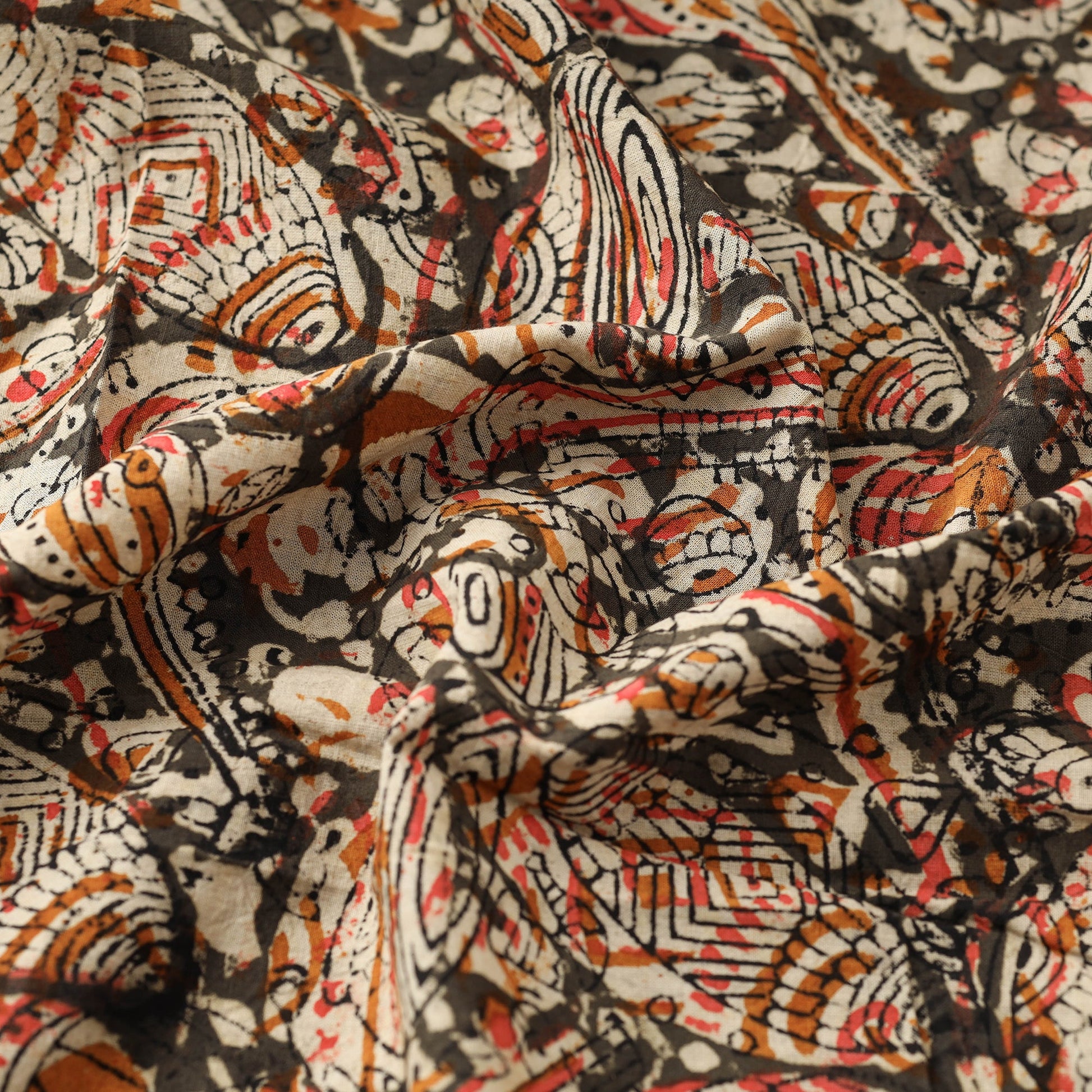 Beige - Kalamkari Hand Block Printed Cotton Fabric