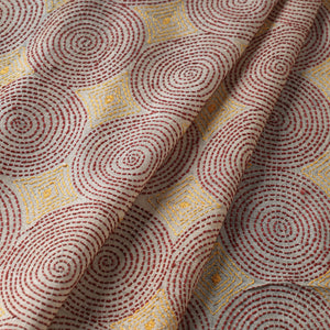 Beige - Bengal Kantha Work Pure Tussar Silk Handloom Fabric
