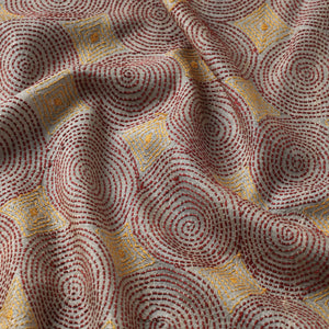 Beige - Bengal Kantha Work Pure Tussar Silk Handloom Fabric