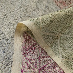 Beige - Bengal Kantha Work Pure Tussar Silk Handloom Fabric