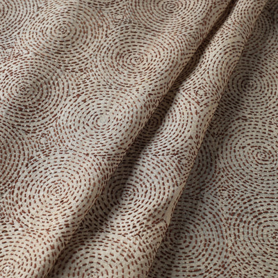 Beige - Bengal Kantha Work Pure Tussar Silk Handloom Fabric