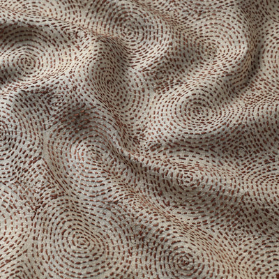 Beige - Bengal Kantha Work Pure Tussar Silk Handloom Fabric