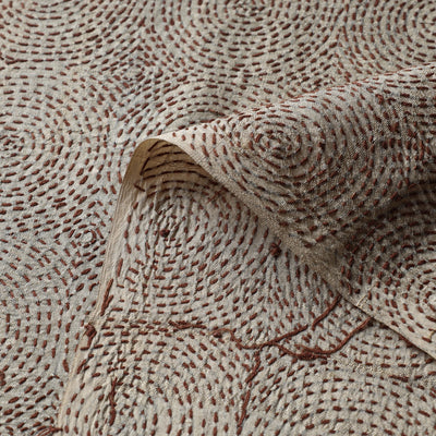 Beige - Bengal Kantha Work Pure Tussar Silk Handloom Fabric