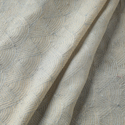 Beige - Bengal Kantha Work Pure Tussar Silk Handloom Fabric