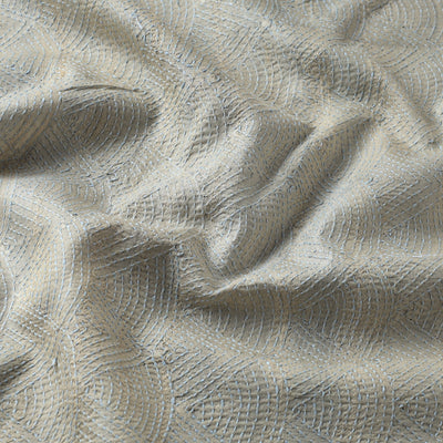 Beige - Bengal Kantha Work Pure Tussar Silk Handloom Fabric