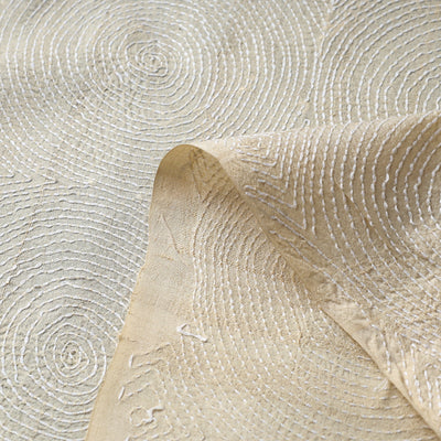 Beige - Handloom Tussar Silk Bengal Kantha Fabric 07