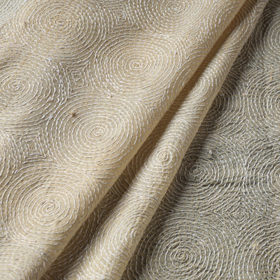 Beige - Handloom Tussar Silk Bengal Kantha Fabric 02