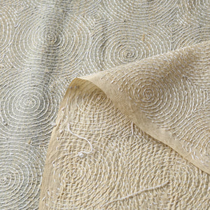 Beige - Handloom Tussar Silk Bengal Kantha Fabric 02