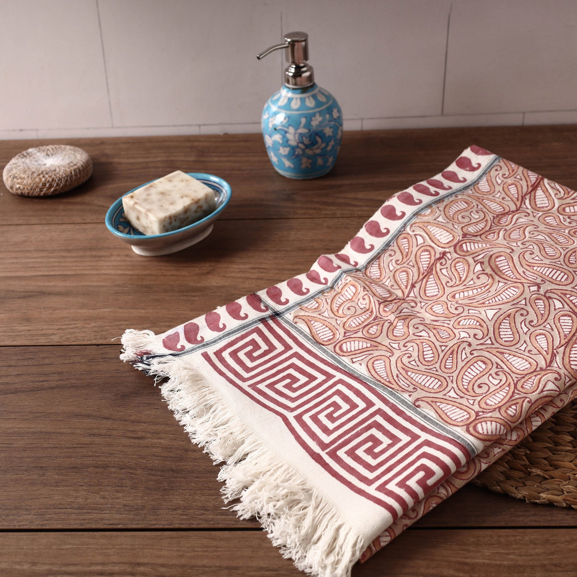 Brown - Sanganeri Block Printed Handloom Cotton Towel