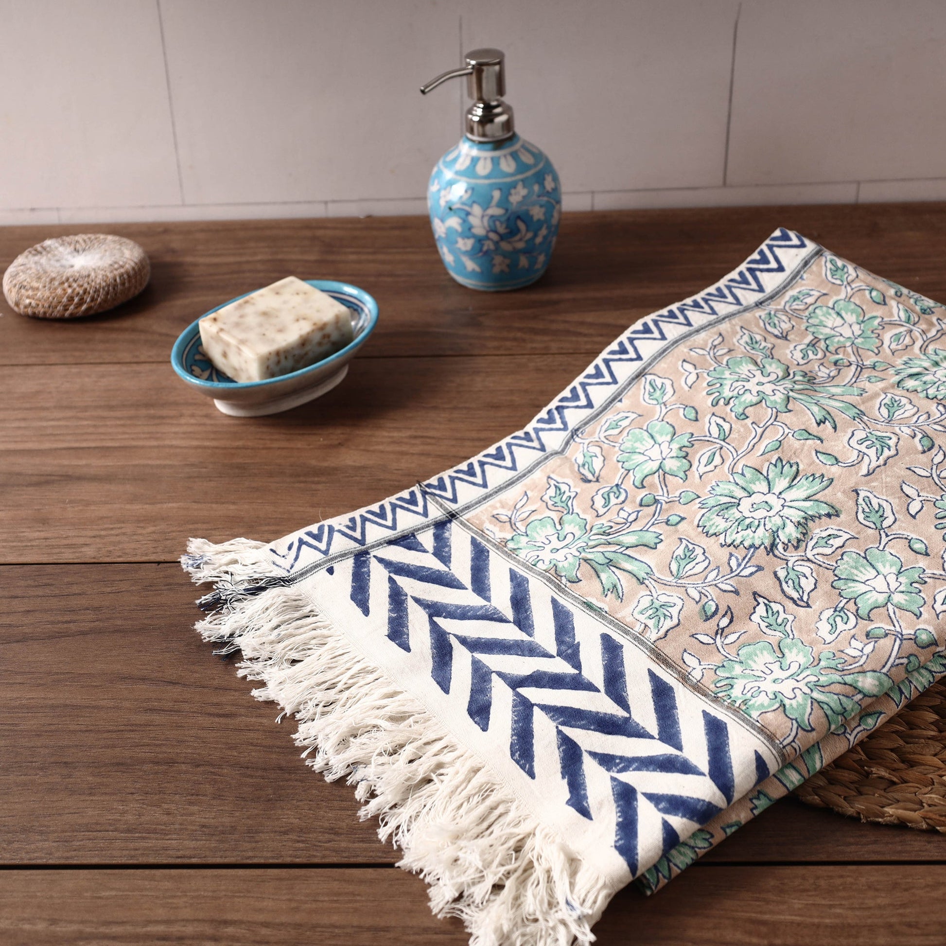 Brown - Sanganeri Block Printed Handloom Cotton Towel