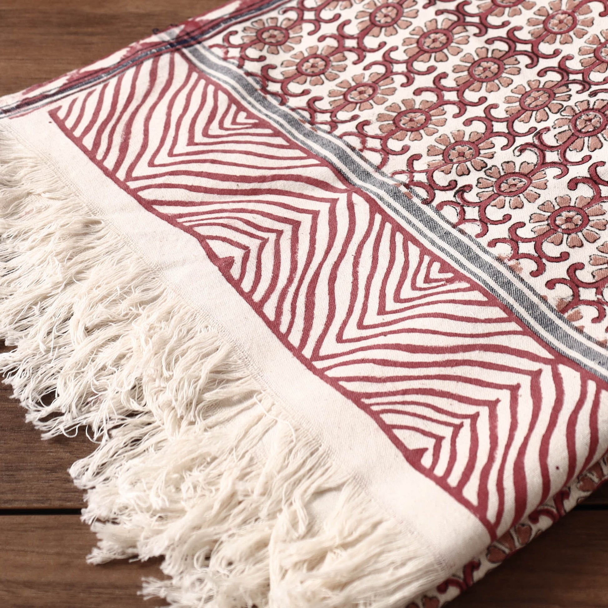 Brown - Sanganeri Block Printed Handloom Cotton Towel