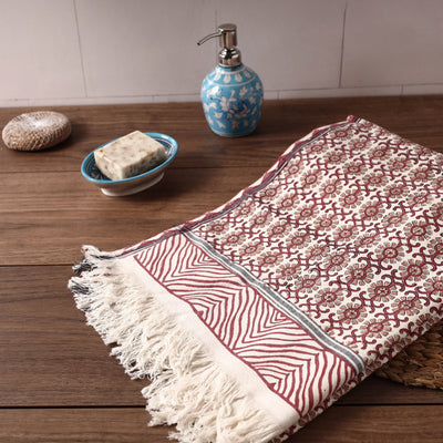 Brown - Sanganeri Block Printed Handloom Cotton Towel