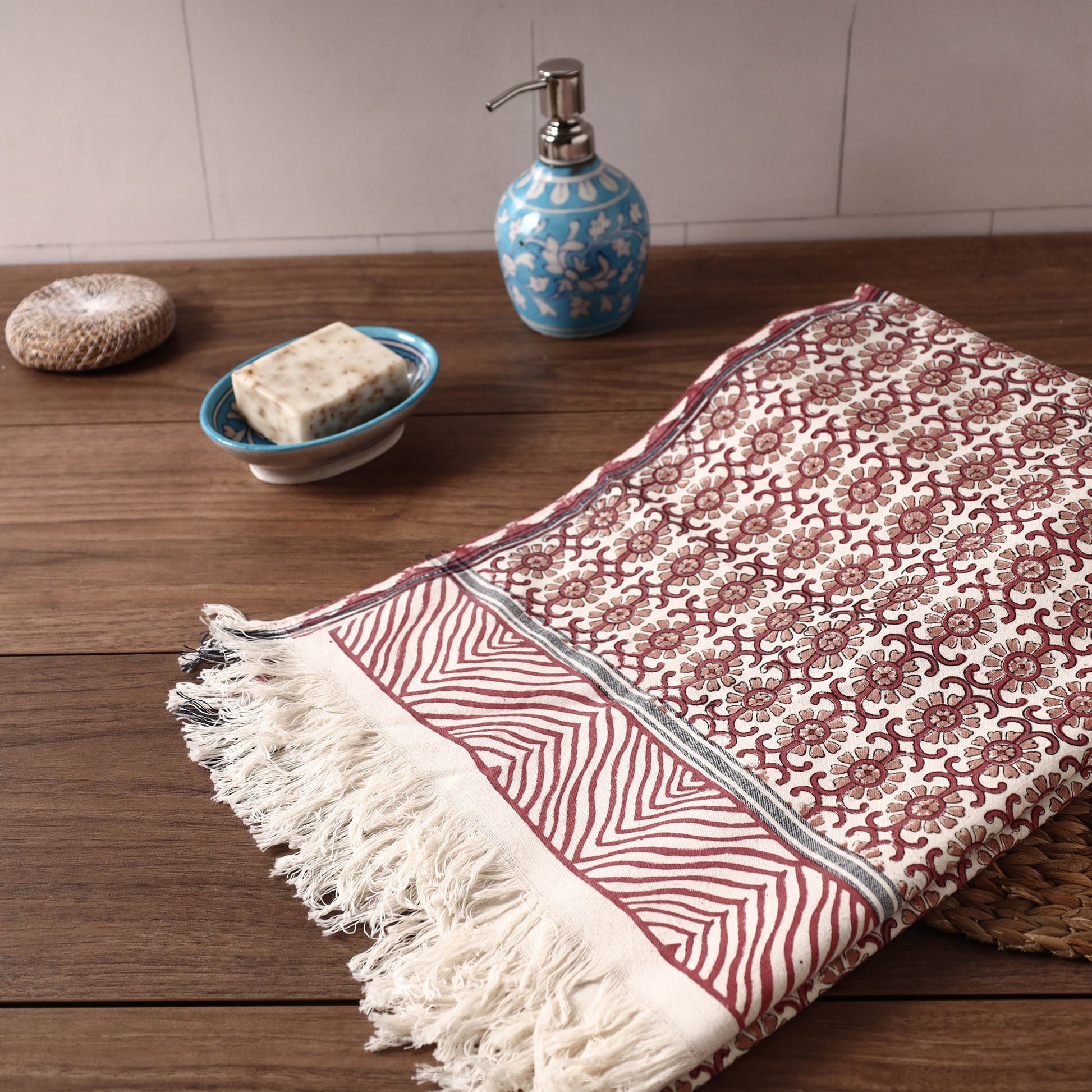 Brown - Sanganeri Block Printed Handloom Cotton Towel
