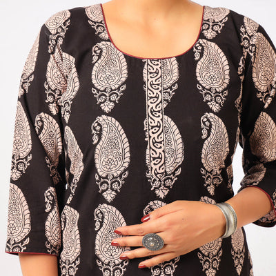 Black - Block Print Cotton Straight Bagh Kurta