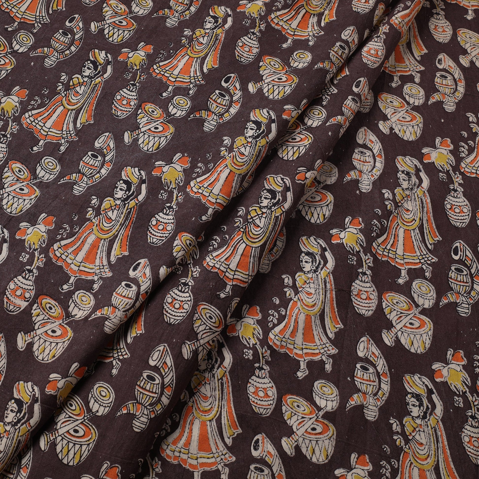 Black - Kalamkari Printed Cotton Fabric