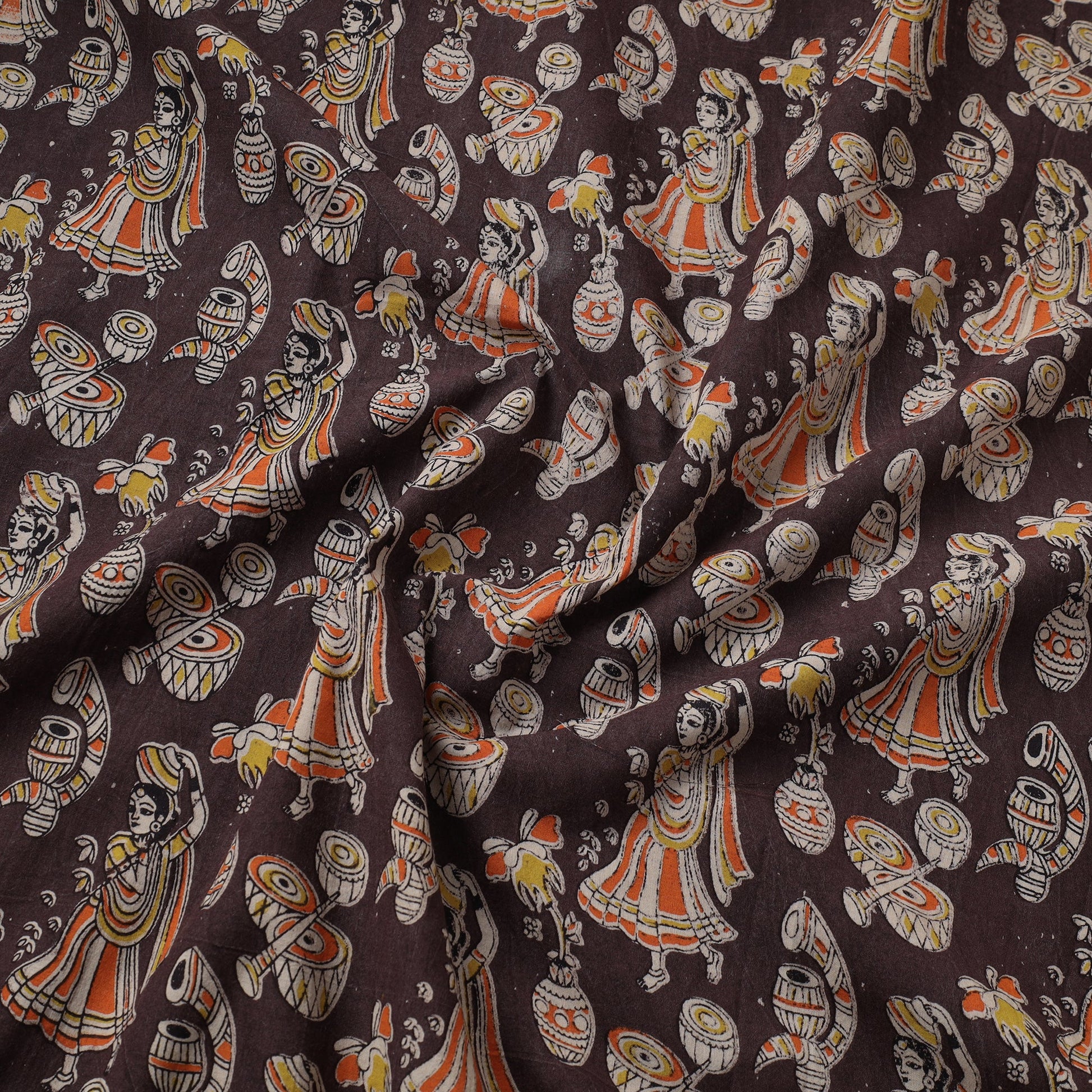 Black - Kalamkari Printed Cotton Fabric