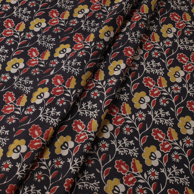 Black - Kalamkari Printed Cotton Fabric