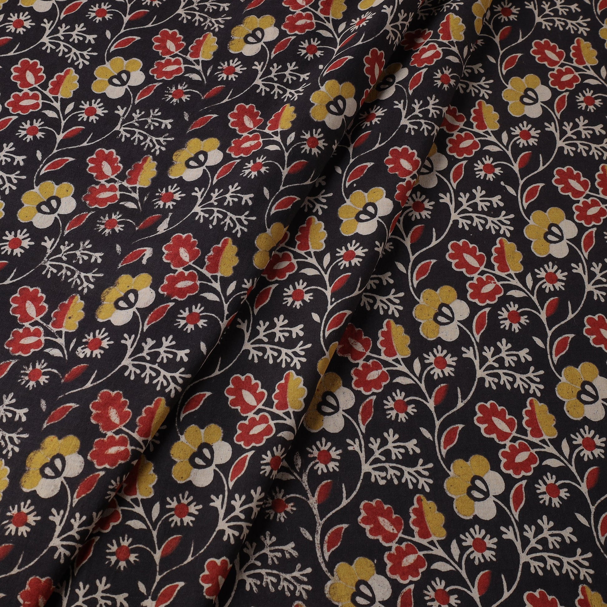 Black - Kalamkari Printed Cotton Fabric