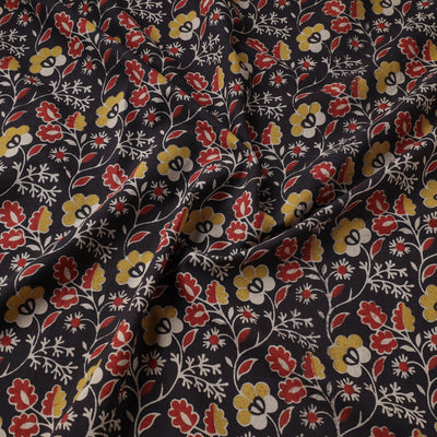 Black - Kalamkari Printed Cotton Fabric