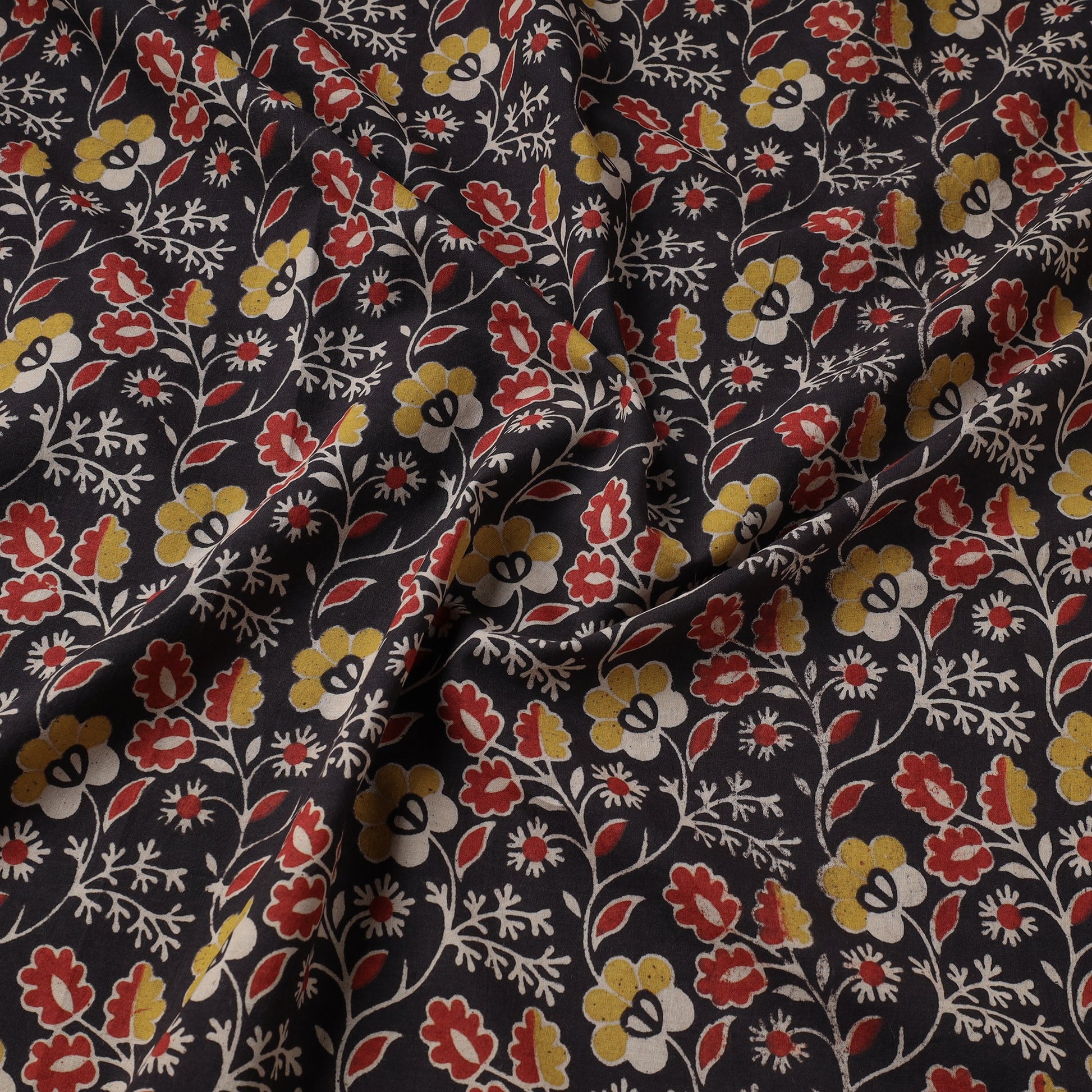Black - Kalamkari Printed Cotton Fabric