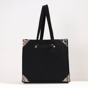 Black - Handcrafted Canvas Cotton & Leather Cross Body Bag