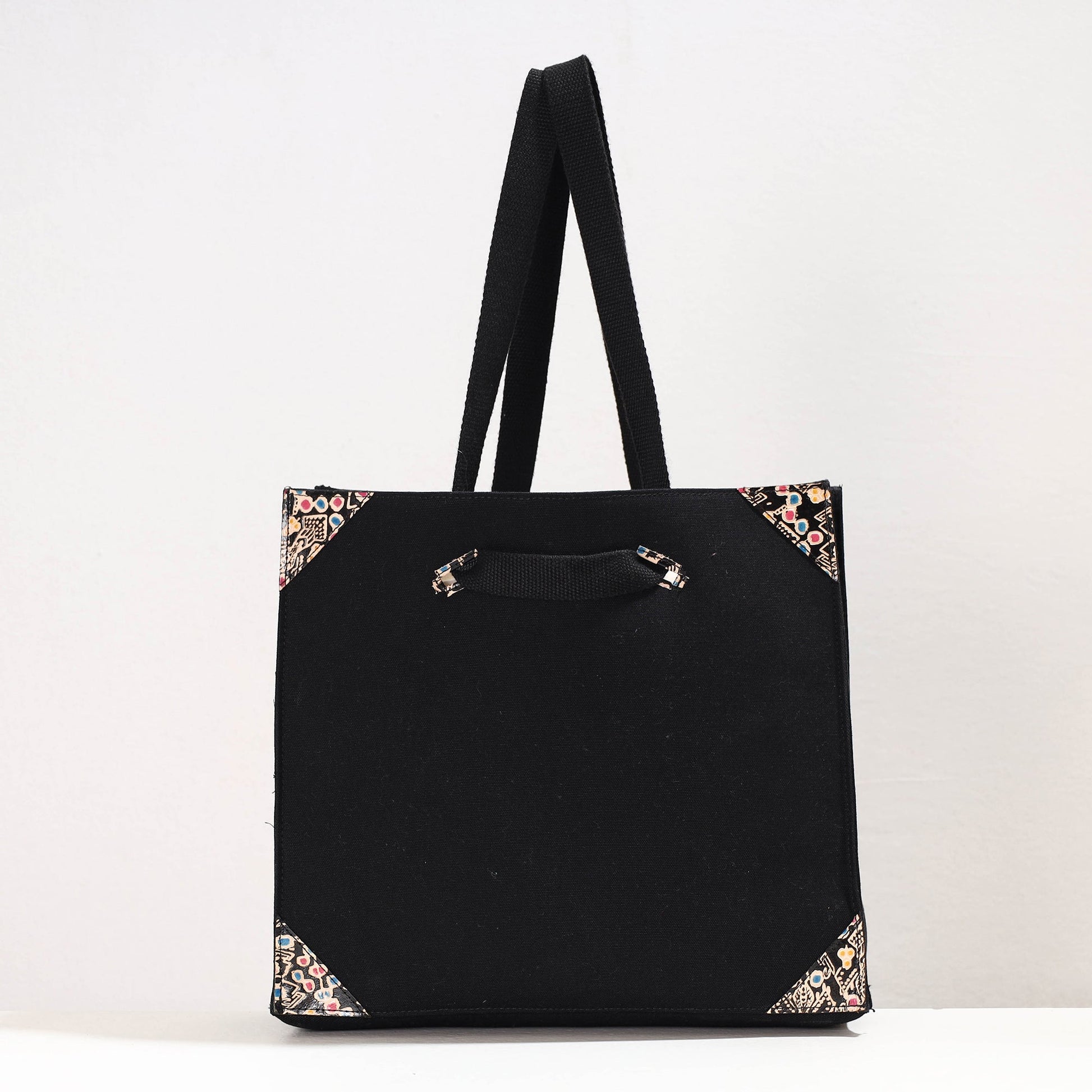 Black - Handcrafted Canvas Cotton & Leather Cross Body Bag