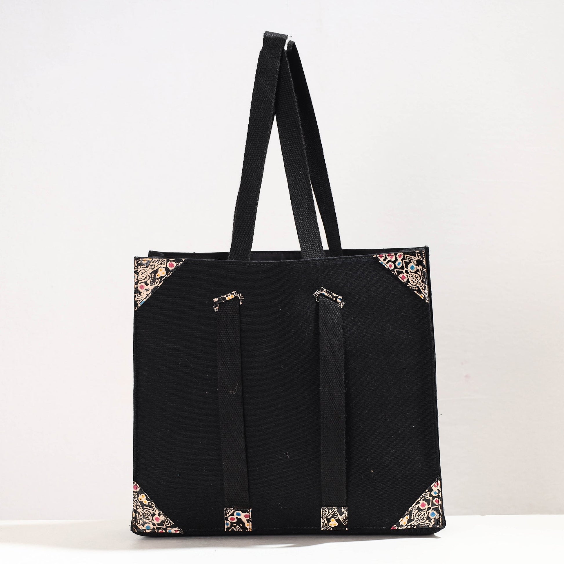 Black - Handcrafted Canvas Cotton & Leather Cross Body Bag