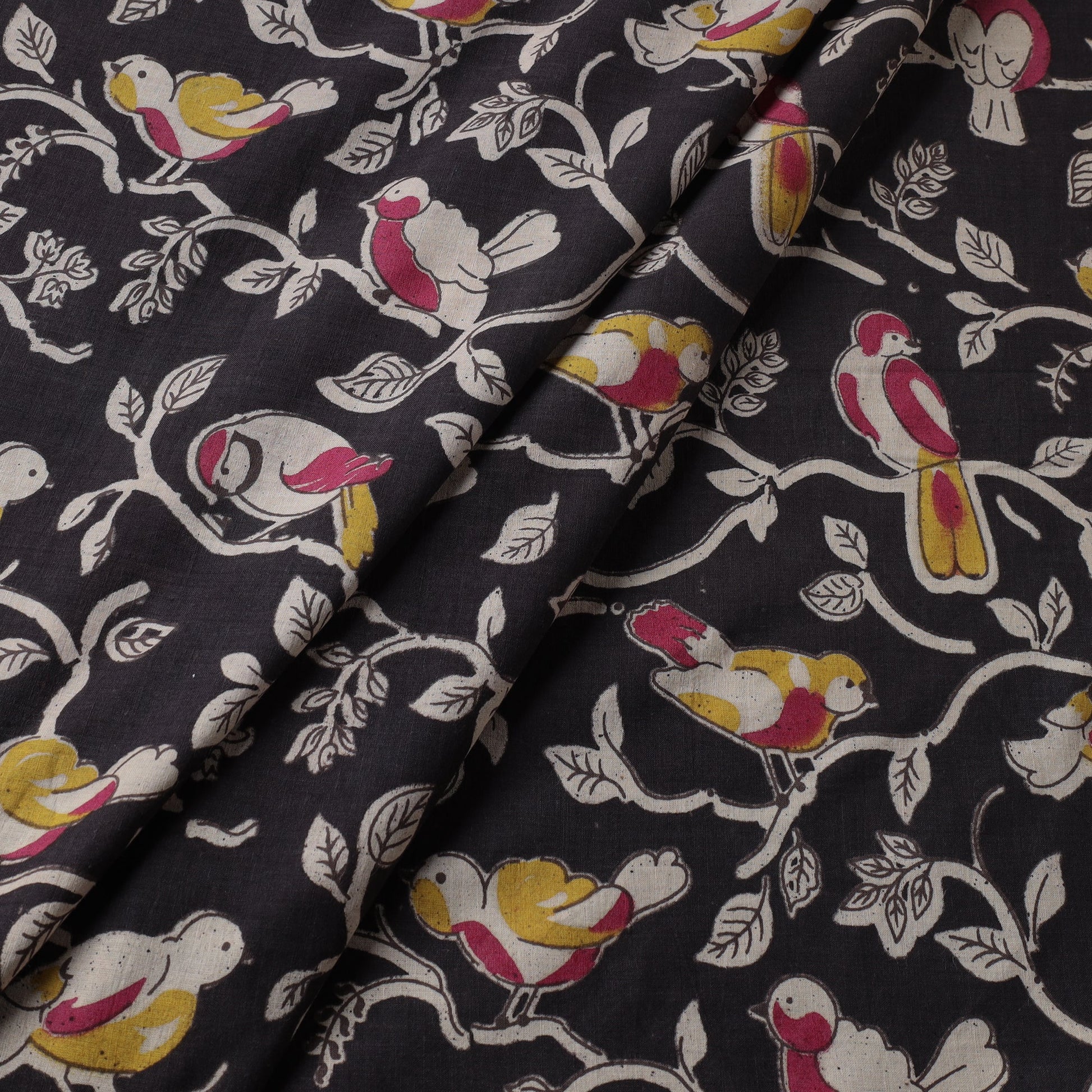 Black - Kalamkari Printed Cotton Fabric 05