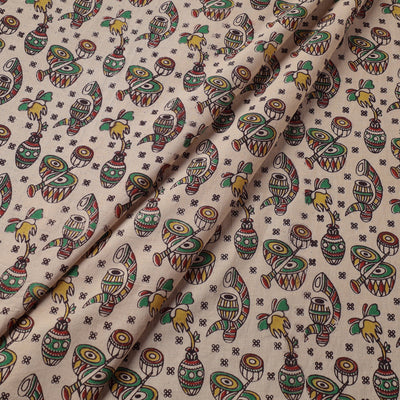 Beige - Kalamkari Printed Cotton Fabric
